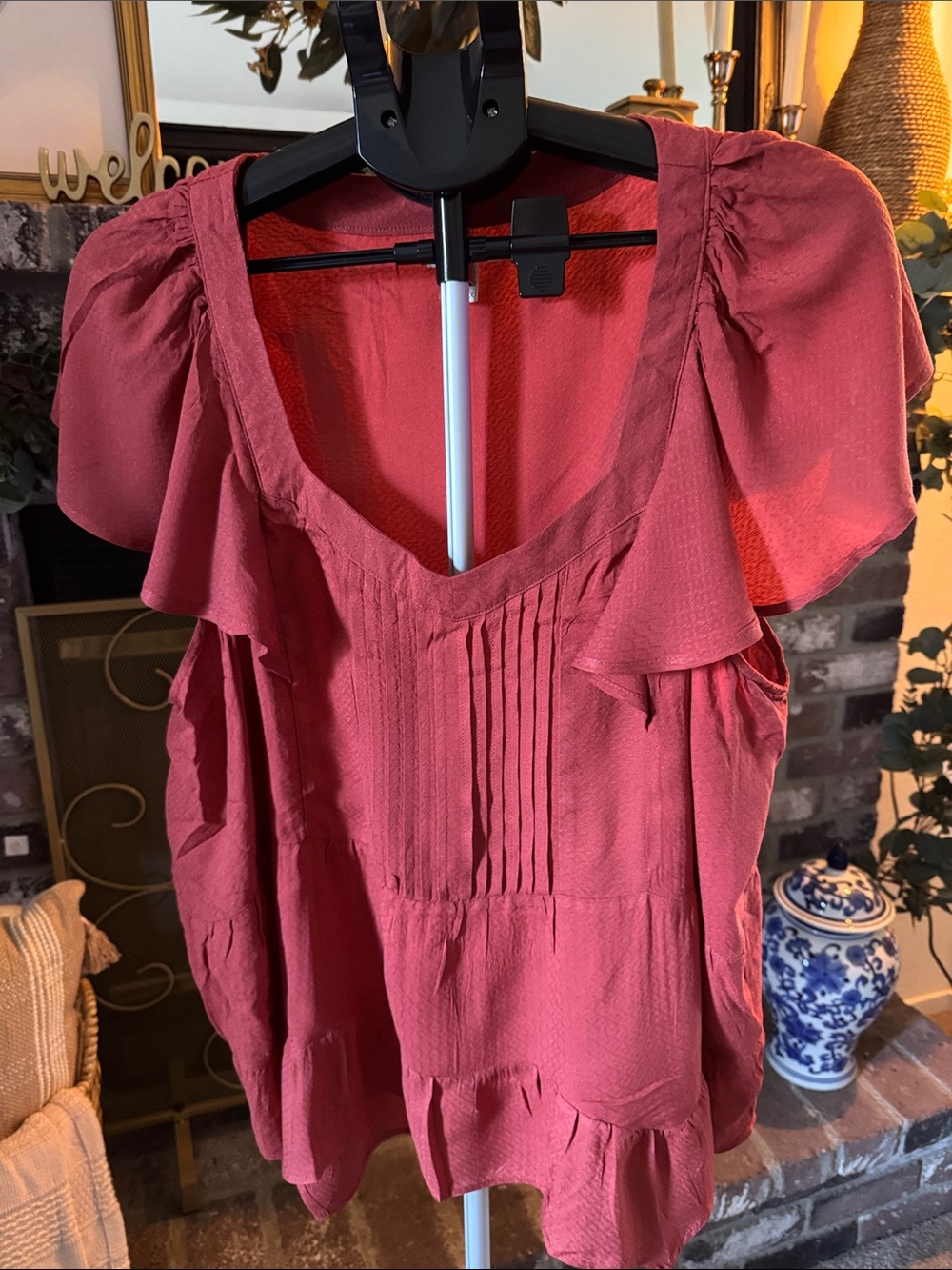 Maurices Rust Pink Ruffle V-Neck Blouse size 2X